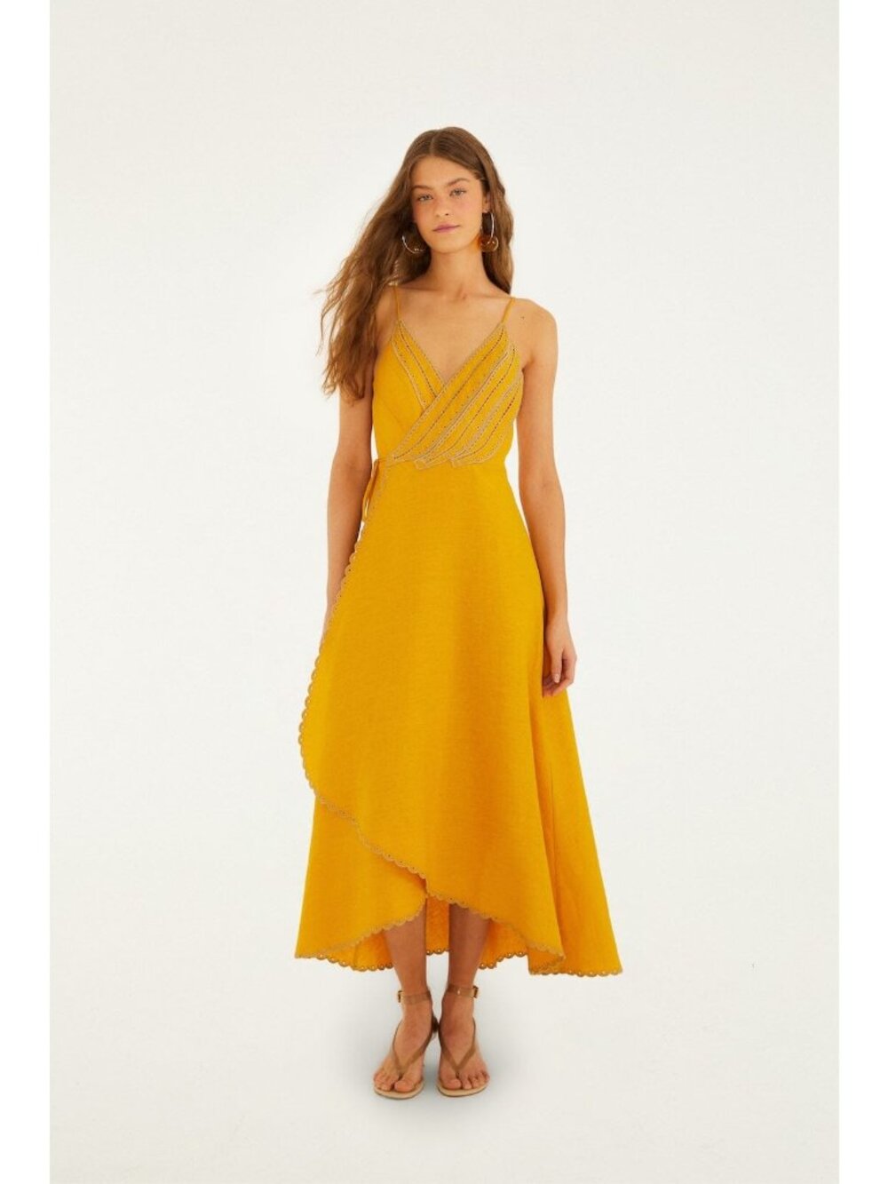 FARM RIO Yellow Bananas Euroflax™ Premium Linen Maxi Wrap Dress SIZE M